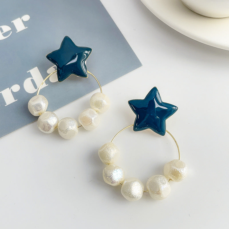 Irregular Pearl Earrings Earrings Ins Net Red Five-pointed Star Earrings