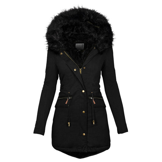 Women's Plush Hooded Parkas Winter Warm Thick  Zip-up Jackets Casual
