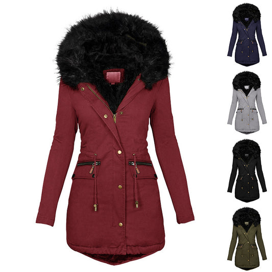Women's Plush Hooded Parkas Winter Warm Thick  Zip-up Jackets Casual