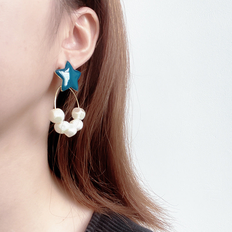 Irregular Pearl Earrings Earrings Ins Net Red Five-pointed Star Earrings