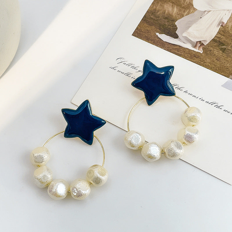 Irregular Pearl Earrings Earrings Ins Net Red Five-pointed Star Earrings