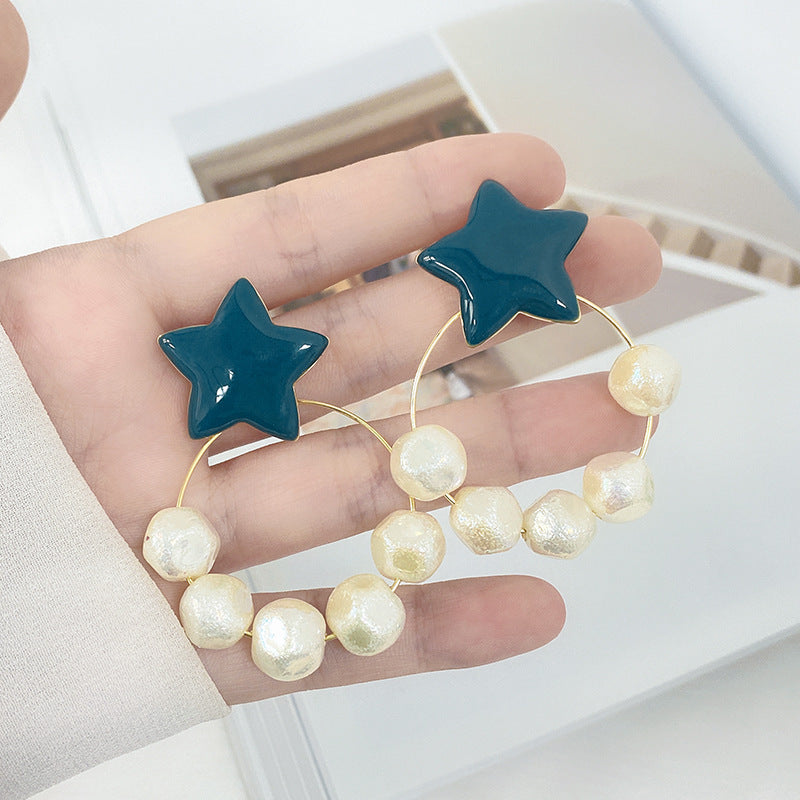 Irregular Pearl Earrings Earrings Ins Net Red Five-pointed Star Earrings
